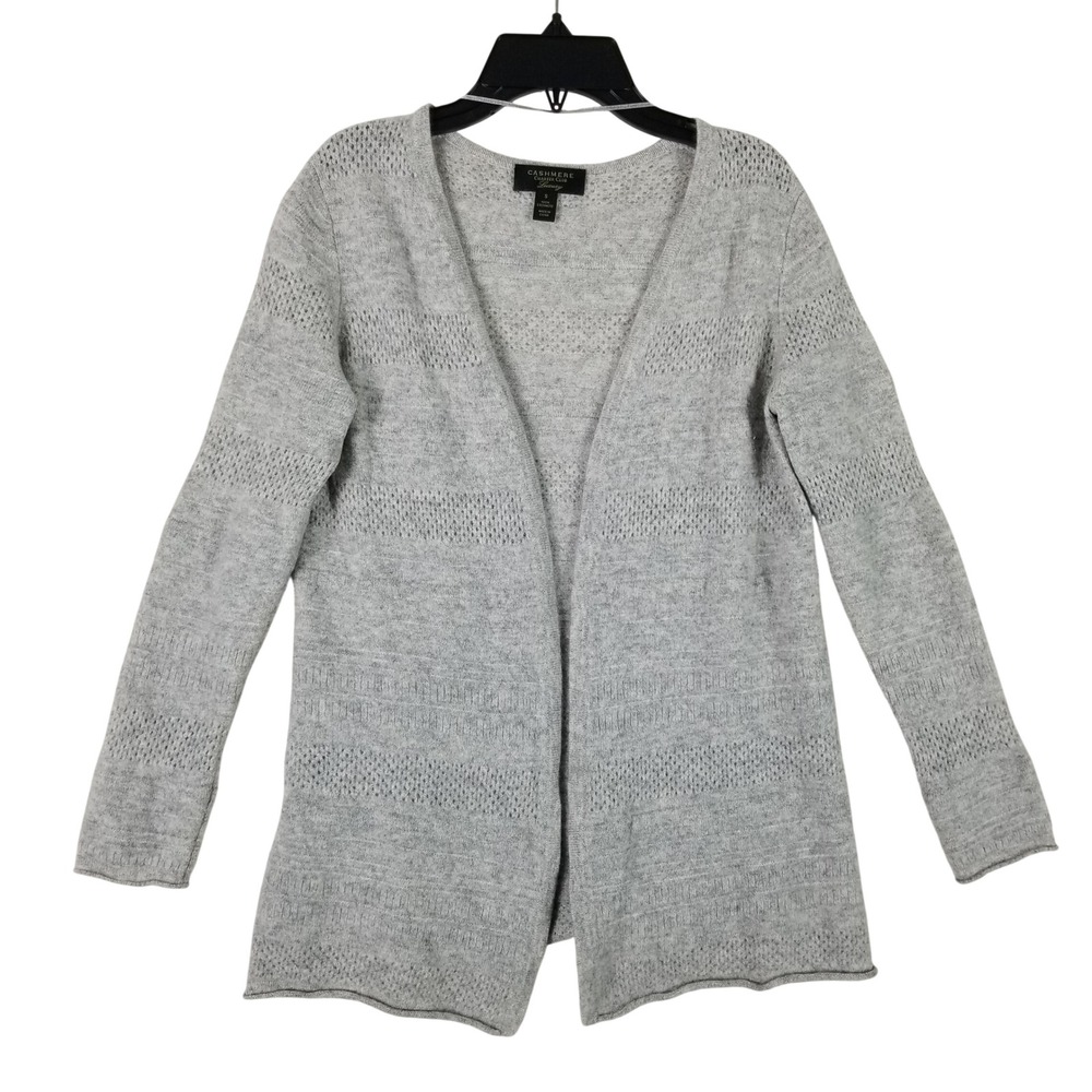 Charter Club Cardigan Women S Grey 100% Cashmere Pointelle Open Front 35780